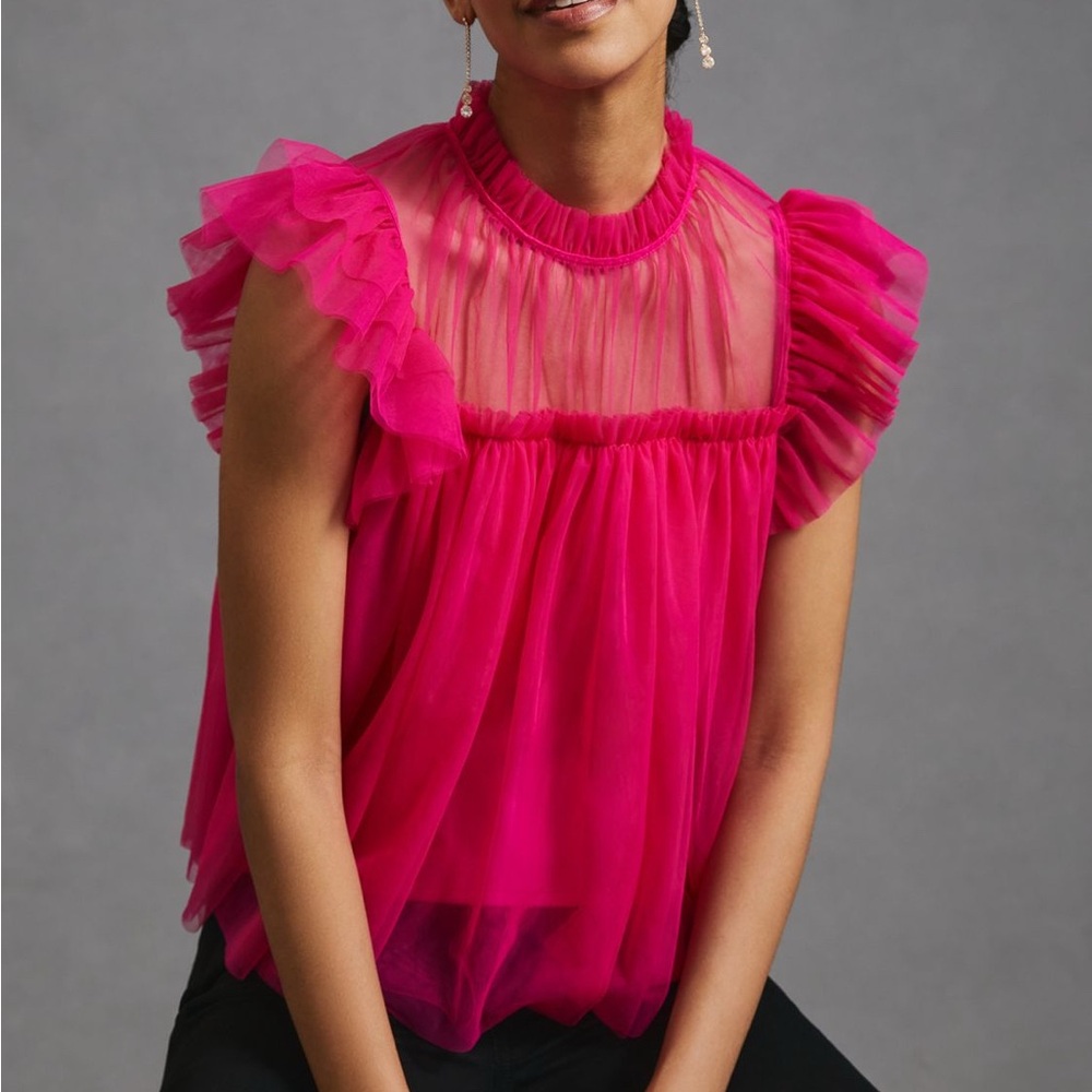 NWT 2025 Anthropologie Sunday in Brooklyn Fuchsia ruffled top from